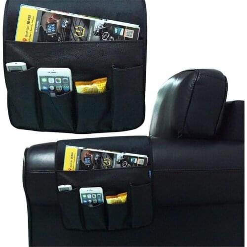 Storage Bag PU Leather Plus Velvet Hanging Sofa Remote Control Bag Non-slip Waterproof Sofa Chair Armrest Storage Box