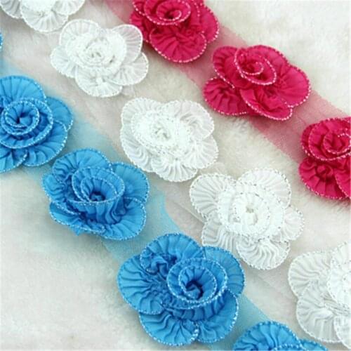 Bridal Fabric Flower Lace Edge Trims Chiffon Wedding Dress DIY Applique Sew on