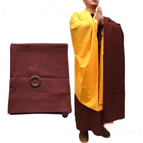 Unisex buddhist lay meditation robe Buddhism master suits qiyi dark red Shaolin monk zen clothing gown