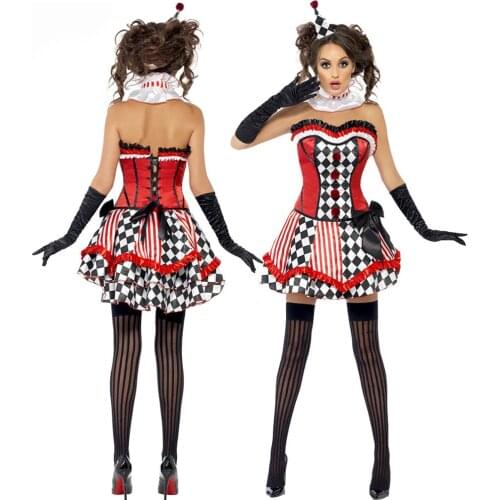 UTMEON Girls Funny Joker Circus Clown Cosplay Costume Fancy Dress Sexy Halloween Clown Cosplay Costume for Woman