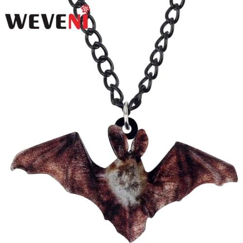 WEVENI Acrylic Halloween Flying Bat Necklace Long Choker Fashion Festival Decoration Jewelry Kid Girl Gift Charm Party Accessory