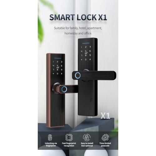 Wifi Tuya X1-Bronze Electronic Door Lock Security With Tuya APP Remotely/Biometric Fingerprint/Smart Card/Password/Key Unlock