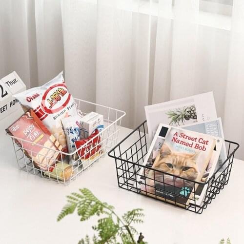 Iron Baskets Rectangle Metal Storage Basket Office Books Sundries Kitchen Fruit Organizer Basket Bathroom Holder Rack