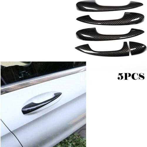 5PCS Car Door Handles Covers Carbon fiber Exterior Car Styling Sticker for Mercedes Benz C Class W205 GLC X253 E Class W213