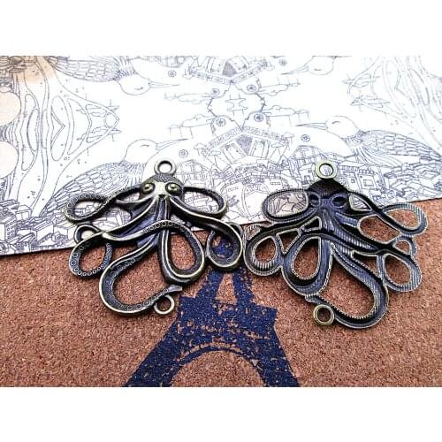 6pcs--47*43mm antique bronze Double Hanging octopus fish charm Pendants