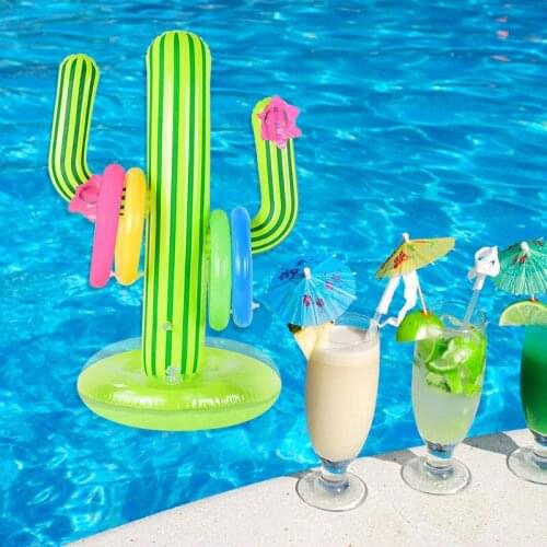 Outdoor Swimming Pool Accessories Inflatable Cactus Ring Toss Game Set Floating Pool Toys Beach Family Party Supplies Summer