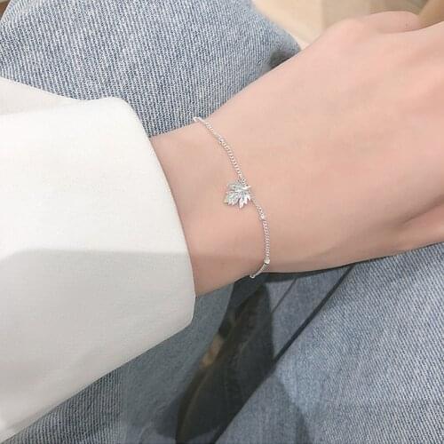 Maple Leaf Simple Sweet Cute Chain Korean Silver Color Bracelet For Women Sister Fashion Trendy Dainty Jewelry Gifts SL2286