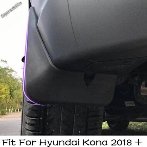 Lapetus Black Modification Accessories Fit For Hyundai Kona 2018 - 2021 Front and rear Mud Guard Mudguards Splash Flaps Plastic