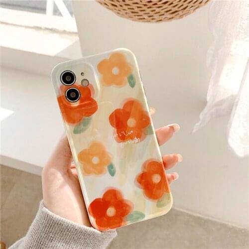 Retro Sweet girls watercolor Flower art Japanese Phone Case For iPhone 11 12 Pro Max Xr Xs Max 7 8 Plus X 7Plus case Cute Cover