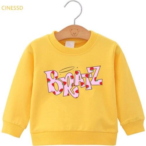 Kids Winter Clothes Y2k Bratz Letter Print Yellow Pink Hoody For Girls Harajuku Kawaii Clothes Long-Sleeved Sweatshirt Jumper