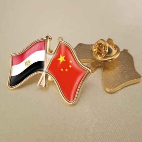 Egypt and China Crossed/Double/Friendship Flags Lapel Pins/Brooch/Badges