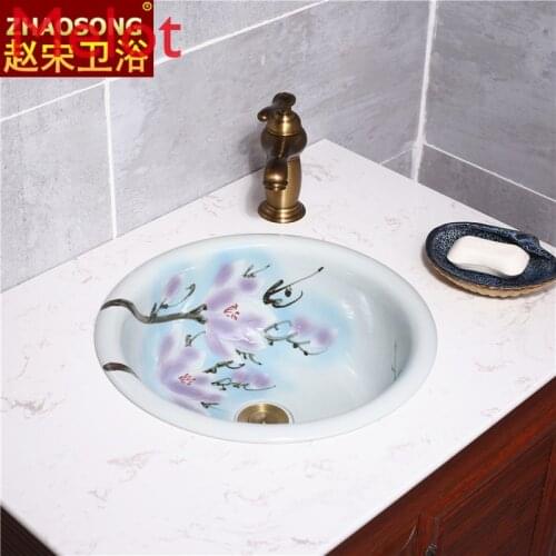 European-Style Ceramic Semi-Embedded Wash Basin Household round Table Basin Bathroom Washbasin Creative Idyllic Style
