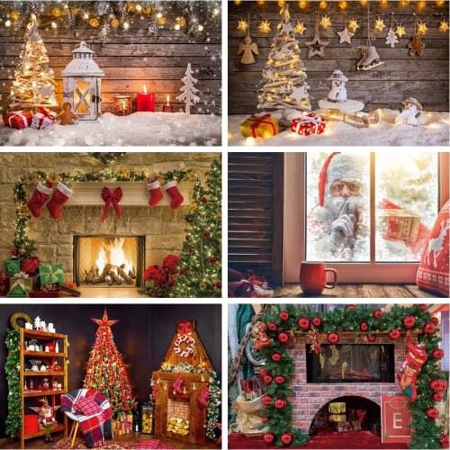 Laeacco Christmas Photophone Wooden Board Light Tree Gifts Candles Snow Photography Backdrops Baby Portrait Photo Backgrounds