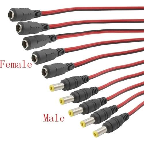 DC Power Pigtail Cable 5.5 x 2.1mm 12V 3A DC connectors Male Female Connector for CCTV Security Camera Power Adapter Connectors