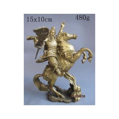 China Brass Gilt knife Guan Gong Yu Warrior God ride Zodiac Year horse Statue