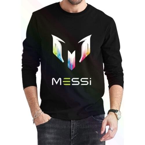 Barcelona Messi Logo Classic Black T-Shirt 2021 Newest Summer Mens Long Sleeve Popular Tees Shirt Tops Novel Unisex