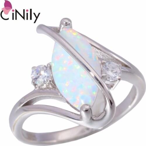 CiNily 925 Sterling Silver Ring Create White Fire Opal Cubic Zirconia Wholesale for Women Jewelry Engagement Ring Size 7-8 SR006