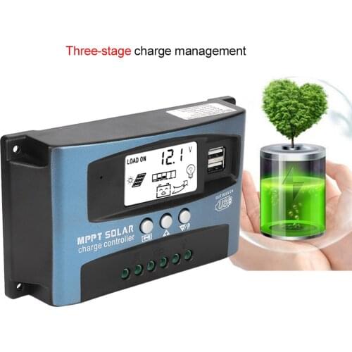 MPPT Solar Charge Controller 40/50/60/100A Auto Charge Controller Dual USB LCD Display 12V 24V Solar Panel Charger Regulator