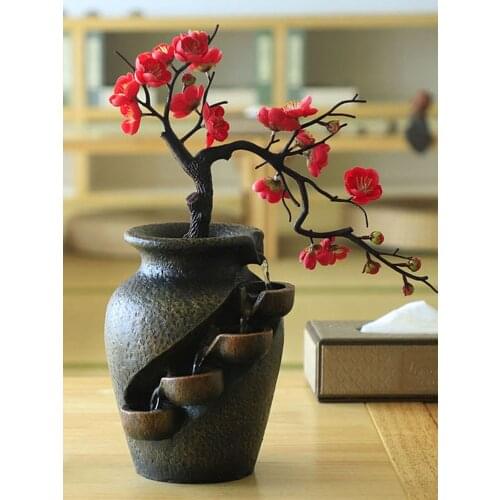 EU/US/UK PlugHome Garden Simulation Plant Vase Craft Resin Waterfall Fountain Indoor Desktop Flowing Landscape Without Atomizer