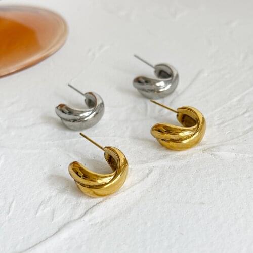 Monlansher Crossed C Stud Earrings Gold Silver Color Metal Titanium Steel Earrings for Women Vintage Trendy Earrings Jewelry NEW