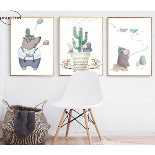 Cartoon Bear Cute Animal Poster Painting Canvas Art Print Picture Wall Baby Room Children Bedroom Home Decoration