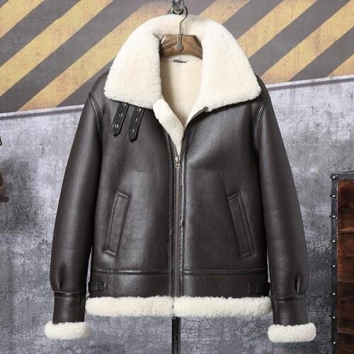 Mens B3 Sheepskin Shearling Jacket Short Leather Jacket Mens Motorcycle Jacket Airforce Flight Coat