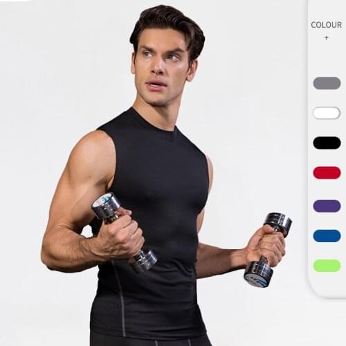 Men Gym Training Tank Top Sweat Quick Dry Vest Sleeveless Solid Color Fitness T-Shirts Slim Elastic Workout Shirts Sport Tops