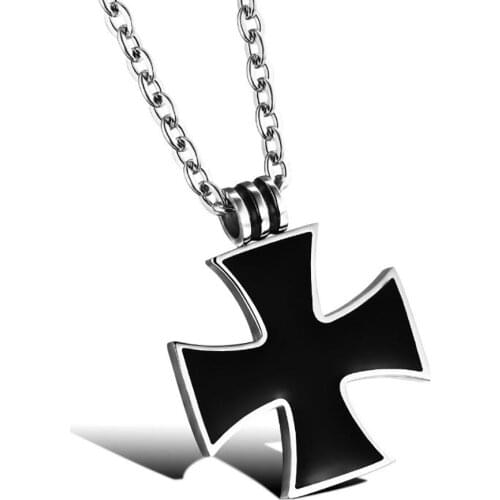 Stainless Steel Black Cross Men Punk Rock Pendant Necklace Jewelry Gift For Him with Chain