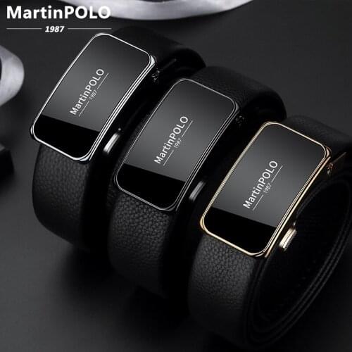 MartinPOLO Men Belt Male Genuine Leather Strap Belts for Men Automatic Buckle Black Belts Cummerbunds Cinturon Hombre MP01901P