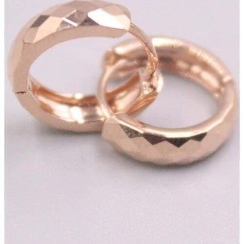 Real 18K Rose Gold Earrings For Women Section Shine Surface Real Gold Hoop Earrings 13mmDia Gift Small Circle Gift