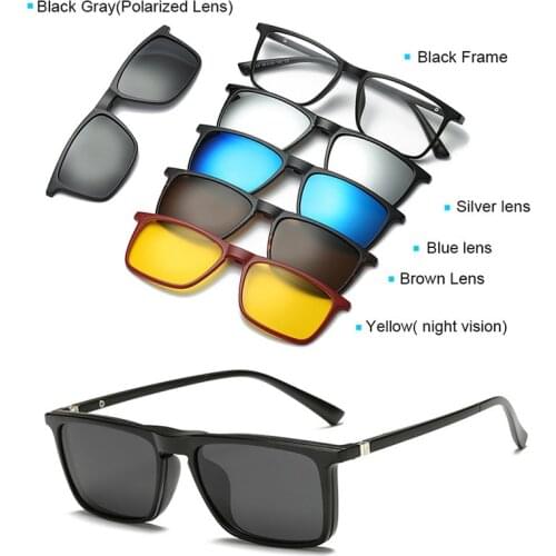 Brightzone Prescription Spectacle Frame Men Women 5 Clip On Polarized Sunglasses Magnetic Glasses Male Driving Myopia Optical
