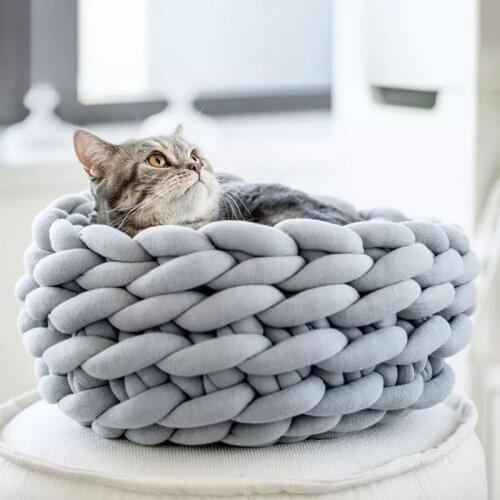 Pawstrip 3 Size Handmade Knit Cat Bed Winter Warm Small Dog Beds Soft Cat Cave Beds Washable Pet Beds For Cats 35/40/45cm