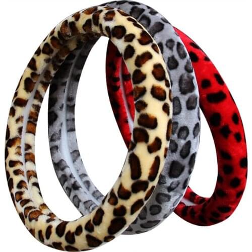 Leopard Print Plush Car Steering Wheel Cover For Most Steering-Wheel Soft 37-38 CM 14.5 "-15" Braid on Hand Bar Car Accessories