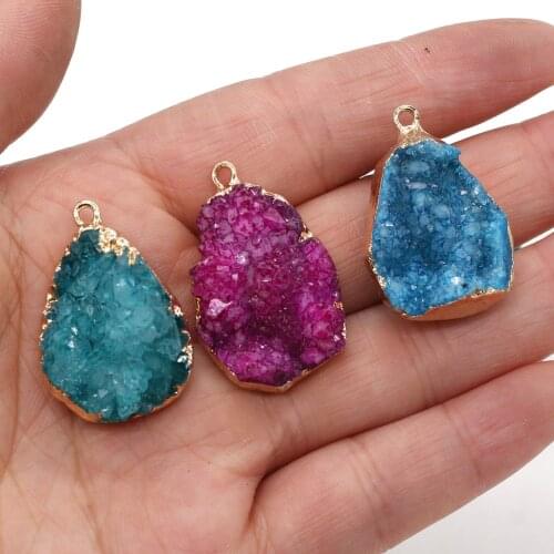 Natural Stone Druzy Agates Pendants Water Drop Shape Charms for Jewelry Making DIY Necklace Bracelet Earrings Size 20x30-25x45mm