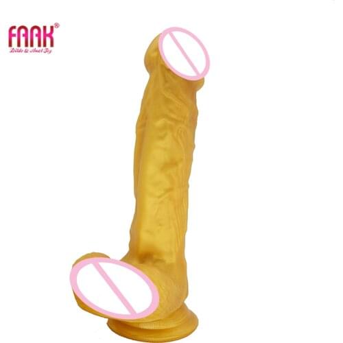 FAAK silicone realistic dildo golden penis with suction cup Sex Toys for Woman Strapon Female Masturbation butt massage
