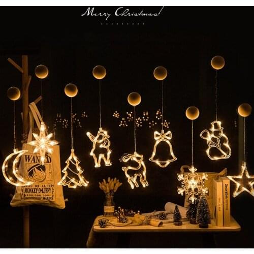 Christmas Decorative Christmas Lights Star Angel Snowman Fairy String Curtain Lights Window Decor With Suction Cup night Lights