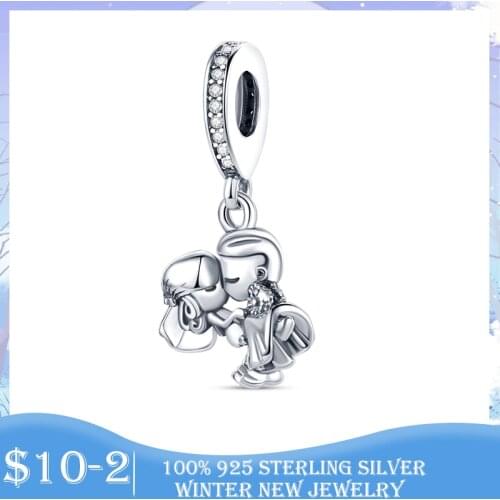 925 Sterling Silver Married Couple Lover Charm Couple Beads Charms fit Original Pan Bracelet Necklace DIY Silver Jewelry