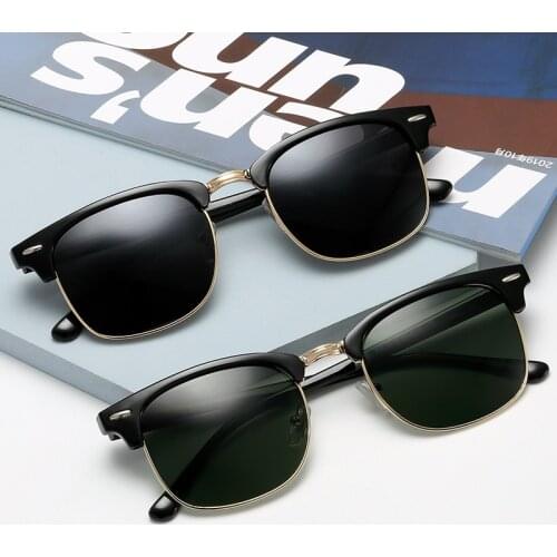 Classic Polarized Sunglasses Women Brand Designer Square Sun Glasses For Male Female Vintage Semi Rimless Mirror Oculos De Sol