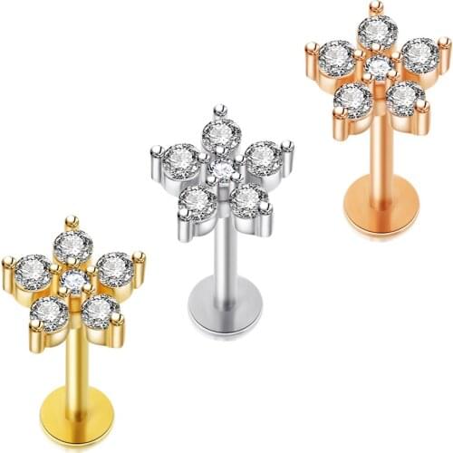 TIANCIFBYJS 16G Surgical Steel White Cubic Zircon Body Jewelry Cartilage 6/8mm Ear Barbell Lip Rings Labret Piercing Studs 50pcs