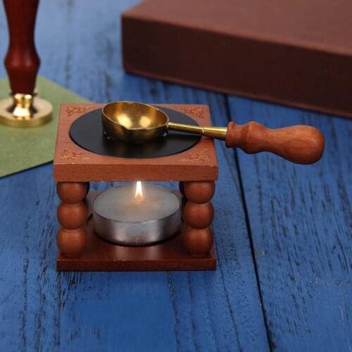 Vintage Sealing Wax Furnace Stove Pot Stamp Wax Seal Beads Wood Handle Sealing Wax Spoon for Wax Sealing Decorative Craft Gifts