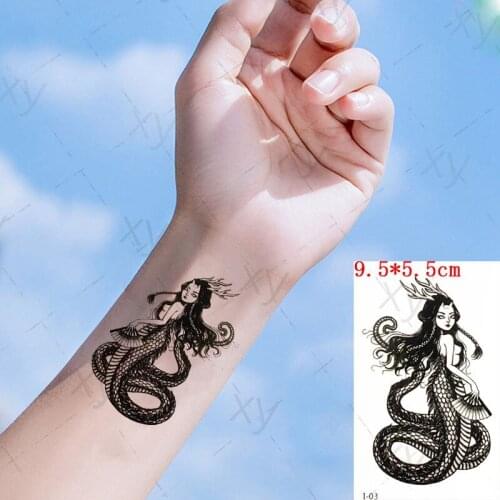 Waterproof Temporary Tattoo Sticker Mermaid Fan Element Small Size The Body Art Flash Tatoo Fake Tatto for Woman Men Women Kids