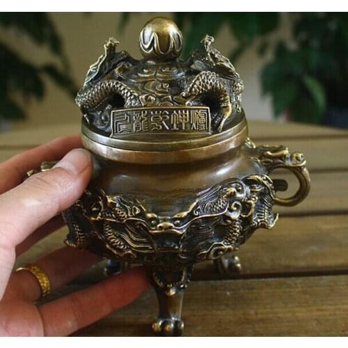 East code brass sculpture copper incense burner ornament nine turn heaven and earth furnace Dragon carving ornament