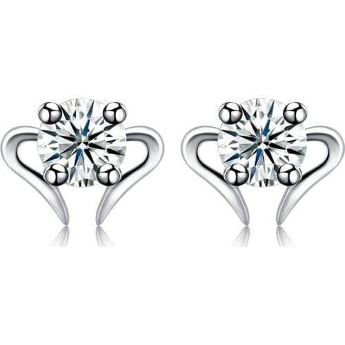 ZEMIOR Cute Heart Earrings For Women Genuine 925 Sterling Silver Clear Round 5A Cubic Zirconia Stud Earring Fine Jewelry