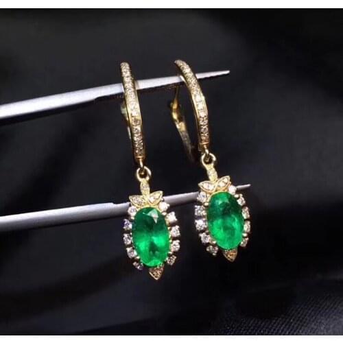 Elegant Natural Green Emerald Gemstones Drop Earrings For Women S925 Silver Fine Jewelry Real Green gem Earrings Birthday