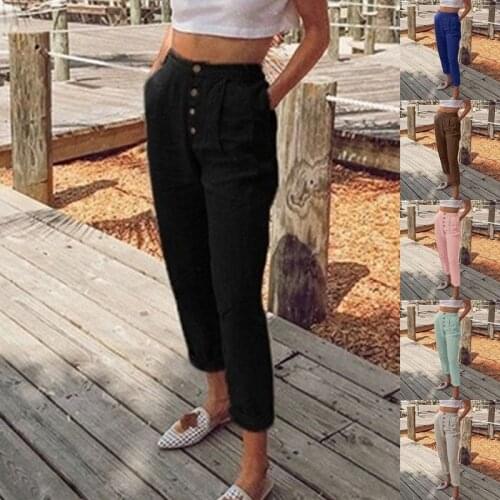 2021 Gray European And Casual Loose Cotton And Linen Printed Wide-leg Pants Women Vertical Flower Pants Dropship