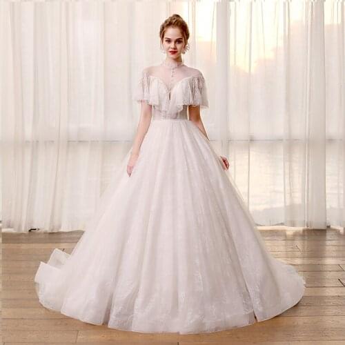 SL8182 princess ball gown wedding dresses puff sleeves lace high neck bridal dress vestito da festa di nozze wedding gown long