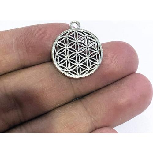 10 Pieces Tibetan Silver Round Flower Of Life Charms Pendants for DIY Necklace Earring Jewellery Making 18mm