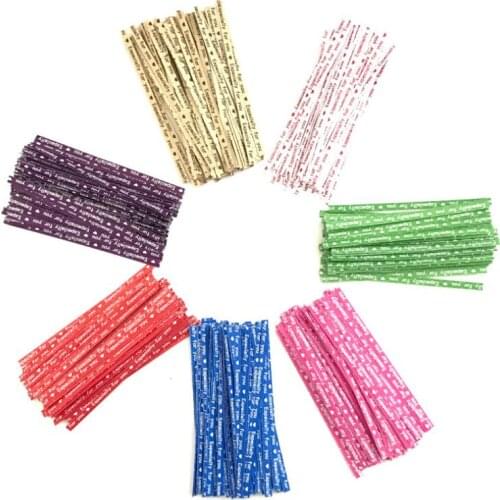 100pcs/pack 9cm Candy Color letter Wire Metallic Twist Ties For Cello Bag Steel Baking Packaging Lollipop Dessert Sealing
