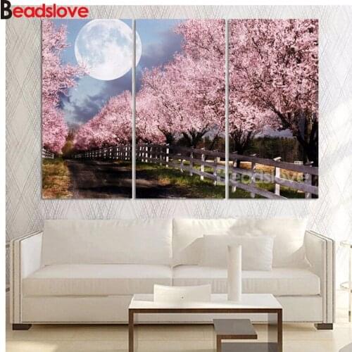 3pcs full Diamond Embroidery Cherry Tree Under Moon Japan 5D Diamond painting,Diamond mosaic picture,rhinestone,decor
