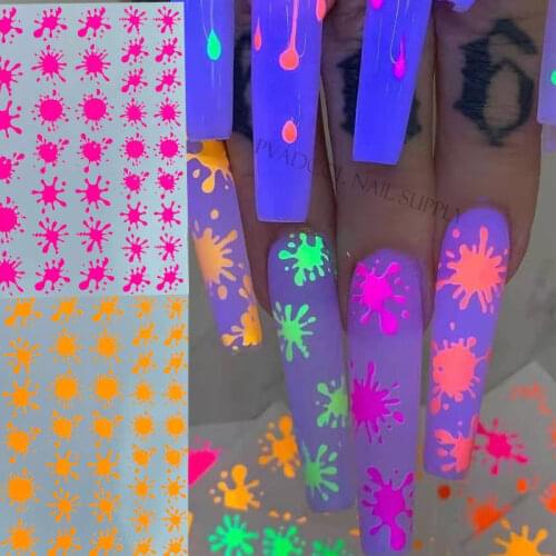 5 sheets/lot Fluorescent Nail Art Sticker Neon Fireworks Water Transfer Decals Foil Tips Wraps Acrylic Manicure Design Sliders